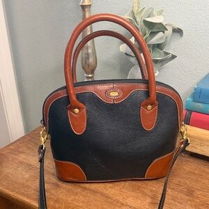 Vintage Bally 90s Black and Brown Leather Dome Satchel